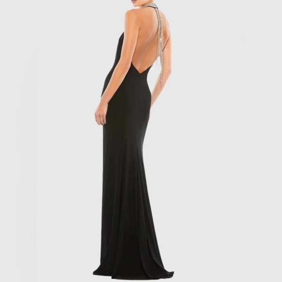 Mac Duggal 25572 | Black Beaded Rhinestone Halter Jersey Gown | Women’s 12 - Picture 3 of 11